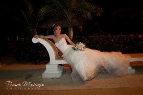 night photograph of bride at Melia Las Dunas resort, Cuba