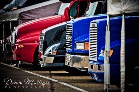 Semi trucks lined up for the Edmonton Indy Car Race