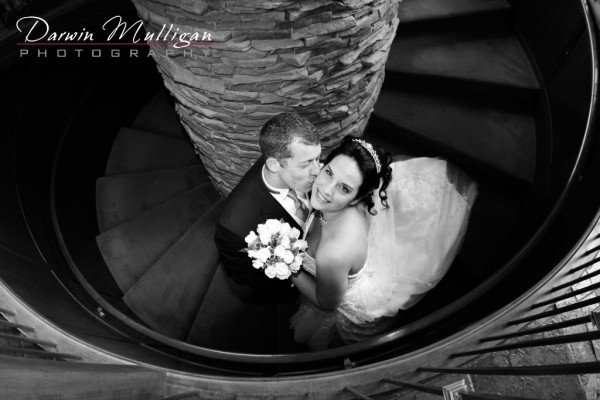 Wedding photograph on stairs at Northern Bear Golf Club