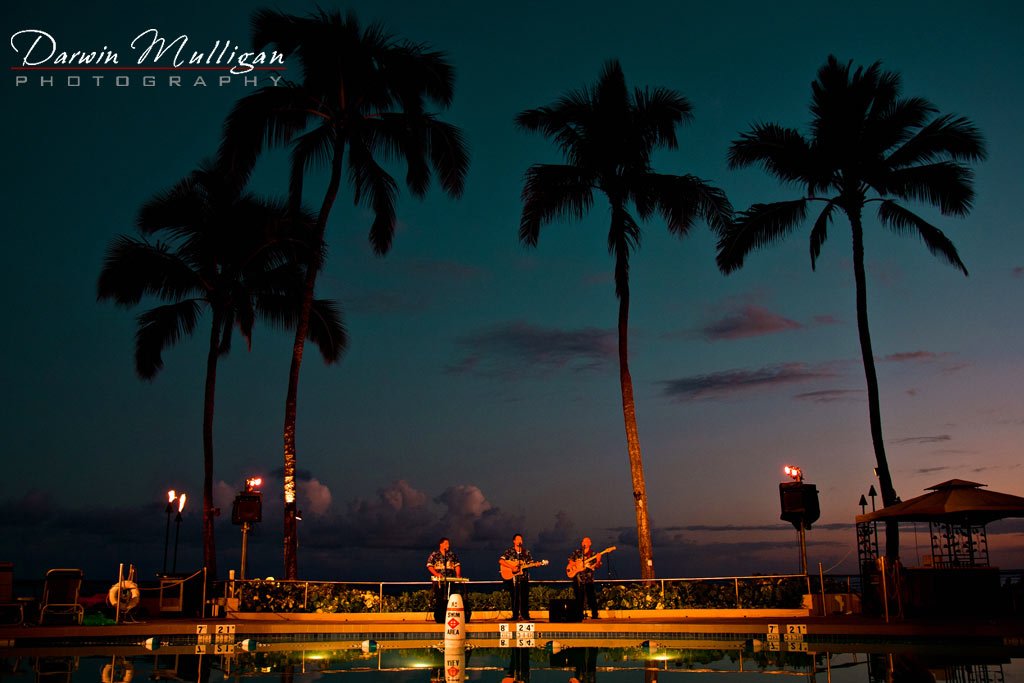 Musicians playing at sunset Waikiki