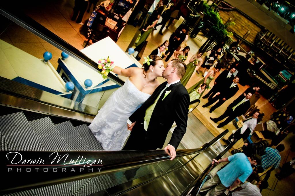 Romantic kiss at West Edmonton Mall wedding