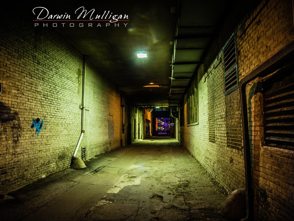 Deserted back alley in downtown Lincoln, Nebraska