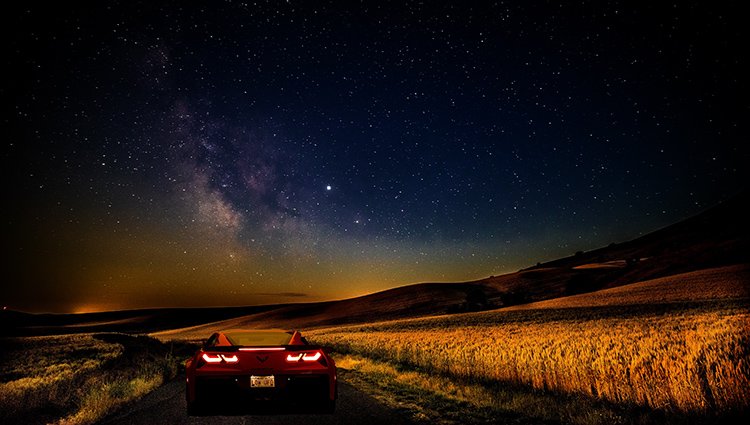 Corvette Z06 at night Milky Way Palouse Washington Steptoe Butte