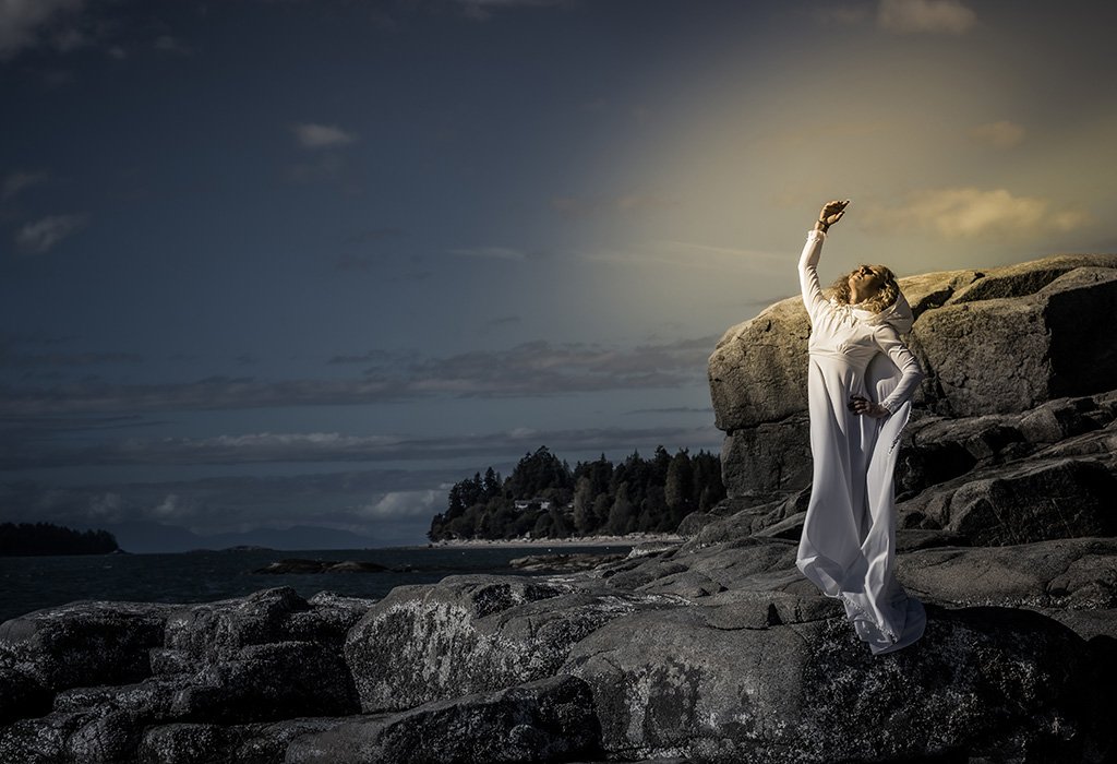 Model rocks bridal gown on Sunshine Coast BC